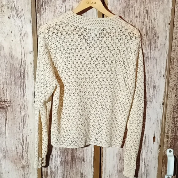 Cream Knit Button-Up Cardigan Crochet Grannyknit Cottagecore Vintage Medium - Picture 6 of 8